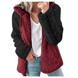 Didadihu Flauschig Gefüttert Fleecejacke Warm Karierte Winterjacke Plüsch Kapuzenpullover Wolljacke Teddy Fleece Winter Teddyjacke Kuschel Farbblock Kapuzenjacke Wintermantel Fleecemant von Didadihu