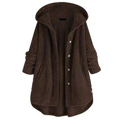 Didadihu Fleecemantel Damen - Übergroße Hoodie Weichem Karierte Plüschpulli Plüsch Wintermantel Teddyjacke Teddy Fleece Lang Teddyjacke Gemütliche Winter Felljacke Fleecejacke Teddyfleece von Didadihu