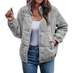 Didadihu Frühlingsjacke Damen Damen Jacke Frühling Jacke Damen Übergangsjacke Damen Übergangsjacke Bomberjacke Damen Kuscheljacke Damen,02 Grau,M von Didadihu