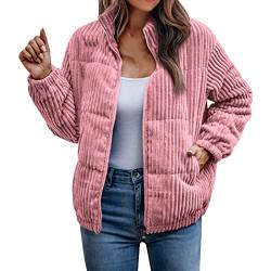 Didadihu Frühlingsjacke Damen Jacke Kuschelige Übergangsjacke,02 Rosa,L von Didadihu