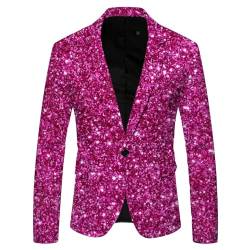 Didadihu Glitzer Anzug Für Männer Glitzer Outfit Anzugjacke Sportlich Party Glitzer Anzug Pailletten Anzug Slim Fit Performance Kostüm Glitzer Blazer Smoking Jacket Hot Pink M von Didadihu