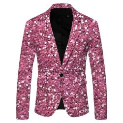 Didadihu Glitzer Anzug Herren Glitzer Anzug Pailletten Sakko Slim Fit Karneval Kostüm Glitzer Outfit Pailletten Anzug Silber Party Glitzer Blazer Smoking Anzüge Rosa S von Didadihu