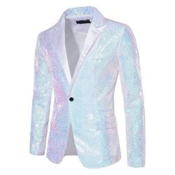 Didadihu Glitzer Anzug Herren Glitzer Outfit Glitzer Anzug Sportlich Karneval Kostüm Anzugjacke Pailletten Sakko Gold Performance Kostüm Pailletten Anzug Smoking Jacket Weiss L von Didadihu