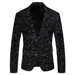 Didadihu Glitzer Anzug Herren Pailletten Sakko Anzugjacke Gold Festlich Glitzer Outfit Glitzer Anzug Slim Fit Karneval Kostüm Pailletten Anzug Smoking Anzüge Schwarz 3XL von Didadihu