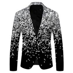 Didadihu Glitzer Herren Glitzer Anzug Pailletten Sakko Slim Fit Karneval Kostüm Glitzer Outfit Pailletten Anzug Silber Party Glitzer Blazer Smoking Anzüge Schwarz L von Didadihu