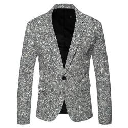 Didadihu Glitzer Herren Glitzer Anzug Pailletten Sakko Slim Fit Karneval Kostüm Glitzer Outfit Pailletten Anzug Silber Party Glitzer Blazer Smoking Anzüge Silber L von Didadihu