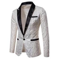 Didadihu Glitzer Jacke Herren Glitzer Outfit Anzugjacke Slim Fit Party Glitzer Blazer Pailletten Anzug Silber Karneval Kostüm Pailletten Sakko Sakkos Smoking Weiss L von Didadihu