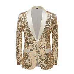 Didadihu Glitzer Jacket Herren Anzugjacke Pailletten Sakko Slim Fit Party Pailletten Anzug Glitzer Anzug Hochzeit Performance Kostüm Glitzer Blazer Anzüge Sakkos Gold M von Didadihu