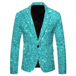 Didadihu Glitzer Jacket Herren Glitzer Outfit Anzugjacke Sportlich Party Glitzer Anzug Pailletten Anzug Slim Fit Performance Kostüm Glitzer Blazer Smoking Jacket Blau L von Didadihu