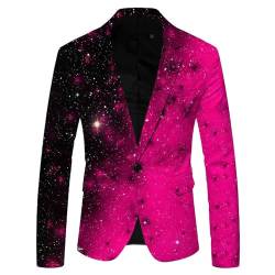 Didadihu Glitzer Sakko Herren Pailletten Sakko Anzugjacke Gold Festlich Glitzer Outfit Glitzer Anzug Slim Fit Karneval Kostüm Pailletten Anzug Smoking Anzüge Hot Pink L von Didadihu