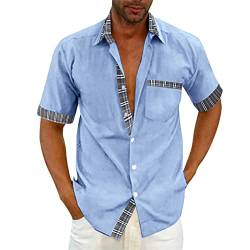 Didadihu Herren Leinen Hemd Kurzarm Business Regular Fit Businesshemd Freizeithemd Herrenhemden Casual Regular Fit Bügelfrei Hemd Faltenfrei Formales Sommerhemd,01 Himmelblau,XL von Didadihu