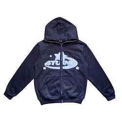 Didadihu Herren Y2K Jacke Zip Up - Hoodies Sterne Motiv Graphics Harajuku für Paare Sweatshirt Vintage Kapuzenjacke Unisex Locker Sweatjacke mit Kapuze 90er E-Girl Top Veste Homme mi Saison von Didadihu