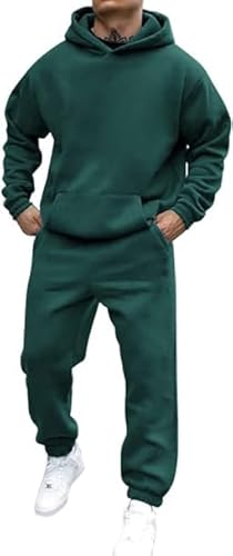 Didadihu Jogginganzug Herren Trainingsanzug Hausanzug Mit Oversized Essentials Pullover Y2K Stussy Hoodie Und Baggy Baumwolle Jogginghose Lang Trainingshose Jogger,Green,S von Didadihu