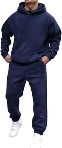 Didadihu Jogginganzug Herren Trainingsanzug Hausanzug Mit Oversized Essentials Pullover Y2K Stussy Hoodie Und Baggy Baumwolle Jogginghose Lang Trainingshose Jogger,Navy,XL von Didadihu