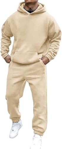 Didadihu Jogginganzug Herren Trainingsanzug Hausanzug Mit Oversized Essentials Pullover Y2K Stussy Kapuzenpullover Und Baggy Baumwolle Jogginghose Lang Trainingshose Jogger,Beige,M von Didadihu