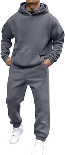 Didadihu Jogginganzug Herren Trainingsanzug Hausanzug Mit Oversized Essentials Pullover Y2K Stussy Kapuzenpullover Und Baggy Baumwolle Jogginghose Lang Trainingshose Jogger,Dark Gray,M von Didadihu