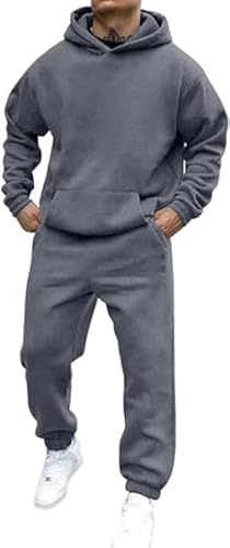 Didadihu Jogginganzug Herren Trainingsanzug Hausanzug Mit Oversized Essentials Pullover Y2K Stussy Kapuzenpullover Und Baggy Baumwolle Jogginghose Lang Trainingshose Jogger,Dark Gray,S von Didadihu