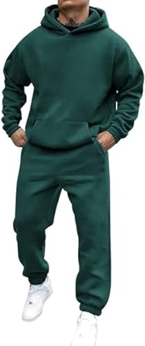 Didadihu Jogginganzug Herren Trainingsanzug Hausanzug Mit Oversized Essentials Pullover Y2K Stussy Kapuzenpullover Und Baggy Baumwolle Jogginghose Lang Trainingshose Jogger,Green,XL von Didadihu