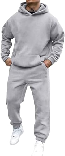 Didadihu Jogginganzug Herren Trainingsanzug Hausanzug Mit Oversized Essentials Pullover Y2K Stussy Kapuzenpullover Und Baggy Baumwolle Jogginghose Lang Trainingshose Jogger,Grey,XXL von Didadihu