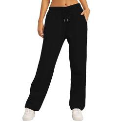 Didadihu Jogginghose Damen Baumwolle Freizeithose High Waist Trainingshose Sporthose Lang Bequem Hose Weites Bein mit Taschen 0220 von Didadihu