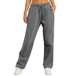 Didadihu Jogginghose Damen Baumwolle Freizeithose High Waist Trainingshose Sporthose Lang Bequem Hose Weites Bein mit Taschen 0220 von Didadihu