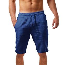 Didadihu Leinen Kurze Hosen Herren Casual Herren Shorts Loose Mit Taschen Bermuda Shorts Kurze Hosen Lockere Passform Elastische Taille Sommer Leinenhose Chino Shorts Sommershorts,Dark Blue,3XL von Didadihu