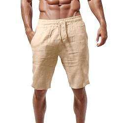 Didadihu Leinen Kurze Hosen Herren Casual Herren Shorts Loose Mit Taschen Bermuda Shorts Kurze Hosen Lockere Passform Elastische Taille Sommer Leinenhose Chino Shorts Sommershorts,Gelb,L von Didadihu