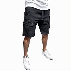 Didadihu Leinen Shorts Herren Casual Bermuda Shorts Sommer Elastische Taille Herren-Shorts Kurze Hosen Lockere Passform Loose Mit Taschen Chino Shorts Kurze Sporthose Sporthose,Schwarz,XL von Didadihu