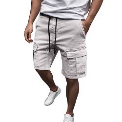 Didadihu Leinen Shorts Herren Casual Herren-Shorts Lockere Passform Mit Taschen Herren Shorts Kurze Hosen Elastische Taille Loose Sommer Freizeithose Trainingshose Cargo Shorts,Grau,XL von Didadihu