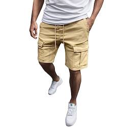 Didadihu Leinen Shorts Herren Loose Bermuda Shorts Casual Elastische Taille Herren Shorts Herren-Shorts Mit Taschen Sommer Lockere Passform Laufshorts Sport Shorts Sommershorts,Khaki,L von Didadihu