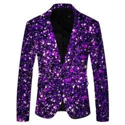 Didadihu Pailletten Jacke Herren Glitzer Anzug Pailletten Sakko Slim Fit Karneval Kostüm Pailletten Anzug Glitzer Outfit Silber Festlich Glitzer Blazer Anzüge Smoking Lila 3XL von Didadihu