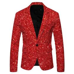 Didadihu Pailletten Jacket Herren Pailletten Sakko Anzugjacke Gold Festlich Glitzer Outfit Glitzer Anzug Slim Fit Karneval Kostüm Pailletten Anzug Smoking Anzüge Wein M von Didadihu