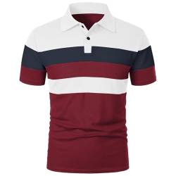 Didadihu Poloshirt Herren Kurzarm, Knopfleiste Kontrastfarbe Poloshirts Für Herren Mit Giraffe Stickerei Tshirt (Regular Fit, S-3Xl),01 Wein,XXL von Didadihu