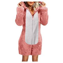 Didadihu Pyjama Damen Winter, Plüsch Kuschel Loungewear Teddy Fleece Warme Jumpsuit Kuscheliger Overall Langarm Baumwolle Pyjama Einteiler Jumpsuits Kapuze Mädchen von Didadihu