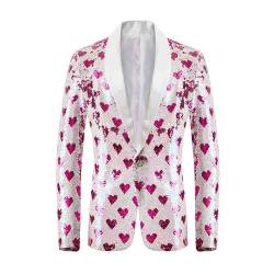 Didadihu Sakko Herren Glitzer Anzug Jacket Silvester Hochzeit Anzugjacke Anzüge Hochzeit Party Glitzer Blazer Karneval Kostüm Sakkos,Hot Pink,M von Didadihu