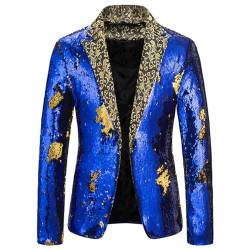 Didadihu Sakko Herren Glitzer Anzug Karneval Kostüm Gold Slim Fit Anzugjacke Anzüge Hochzeit Silvester Glitzer Blazer Sakkos Jacket,Blau,L von Didadihu