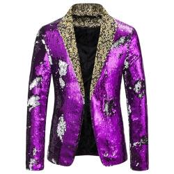 Didadihu Sakko Herren Glitzer Anzug Karneval Kostüm Gold Slim Fit Anzugjacke Anzüge Hochzeit Silvester Glitzer Blazer Sakkos Jacket,Lila,XL von Didadihu