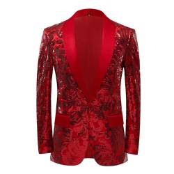 Didadihu Sakko Herren Pailletten Anzug Karneval Kostüm Festlich Party Glitzer Anzug Jacket Gold Slim Fit Glitzer Outfit Sakkos Anzüge,Rot,L von Didadihu