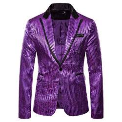 Didadihu Sakko Herren Pailletten Sakko Anzüge Hochzeit Party Anzugjacke Smoking Silvester Festlich Glitzer Outfit Sakkos Jacket,Lila,XL von Didadihu