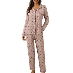 Didadihu Schlafanzug Damen Set Baumwolle Aesthetic Pyjama Hosen Warm Langer Winterschlafanzug Langarm Pyjamas Set Winter Partner Stillpyjama Nachtwäsche Schlafanzug von Didadihu