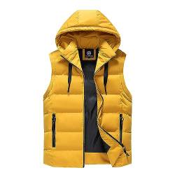 Didadihu Steppweste Herren Winter - Kapuze Arbeitsweste Plüsch Steppweste Winterweste Herbst Winter Wärme Ärmellos Jacke Vest Pufferweste Stehkragen Warm,Gelb,5Xl von Didadihu