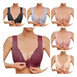 Didadihu Super Bequemer Corset BH Damen Mit Breitem Unterbrustband Vorderverschluss Minimizer Bra Ohne Bügel Bustier Damen Große Brüste Push Up Bralette Bügelloser BH Gepolstert Sport,02 Rot,3XL von Didadihu