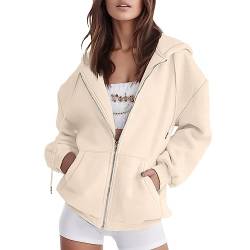 Didadihu Sweatjacke Damen Hoodie：Damen Einfarbig Kapuzenjacke Kapuzenpullover Vintage Oversize Sweatjacke Sweatshirt College Jacke Übergangsjacke Herbst Winter Langarm Zip Hoodie Hoody mit Kapuze von Didadihu