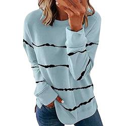 Didadihu Sweatshirt Damen Ohne Kapuze - Rundhals Shirts Ausgefallene Coole Pullover Herbst Pulover Winter Elegant Shirt Sportshirt Streifen Grau Longpullover Sweatpullover Plüschjacke von Didadihu