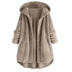 Didadihu Teddy Jacken Für Damen, Outwear Kuscheljacke Kapuze Flauschige Strickjacke Teddy Fleece Plüschjacke Softshelljacke Warm Lang Wintermantel Weichem Elegant Cordjacke Plüschpulli Longjacke von Didadihu