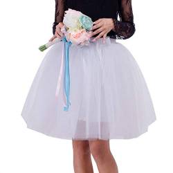 Didadihu Tüllrock Damen Unterrock Tütü Rock Hohe Taille Elastische Knielang Tüll Rock Midirock Petticoat Party Rockabilly Crinoline weiß,M von Didadihu