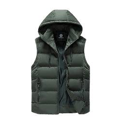 Didadihu Weste Herren, Kapuze Arbeitsweste Plüsch Steppweste Winterweste Herbst Winter Wärme Ärmellos Jacke Vest Pufferweste Stehkragen Warm,Grün,4Xl von Didadihu