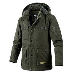 Didadihu Wintermantel Herren, Winter Fleecefutter Mantel Warm Reißverschluss Parka Lang Skijacke Windbreaker Reißverschlüsse Winterparka Jacke Winterjacke Fell Kapuze Verdickt,Grün,4XL von Didadihu