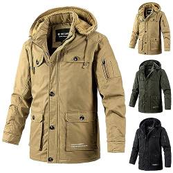 Didadihu Winterparka Herren : Lange Schwarz Mantel Große Größen Outdoor Wintermantel Mit Futter Jacke Winter Fleece Gefüttert Winterparka Winterjacke Skijacke Gefütterte Warme,01 Khaki,4XL von Didadihu