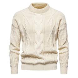 Herren Pullover Beige Mit Kragen Merinowolle Pullover Weiß Pulli Casual Sweat Einfarbig Ohne Kapuze Winterpullover Shirt Oberteile Basic Warmer von Didadihu